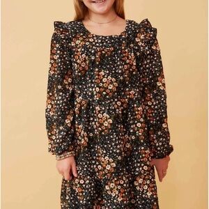 Hayden Floral Kids Dress - Black and Orange